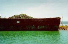 The right-hand side of the Edwin Fox, as seen from the pier.