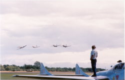 Another shot of the defenders, you can easily pick out the Corsair thanks to its distinctive bent wing configuration. (39Kb jpeg)