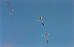 RNZAF Parajumpers descending after jumping from an Airforce Orion. (32Kb jpeg)